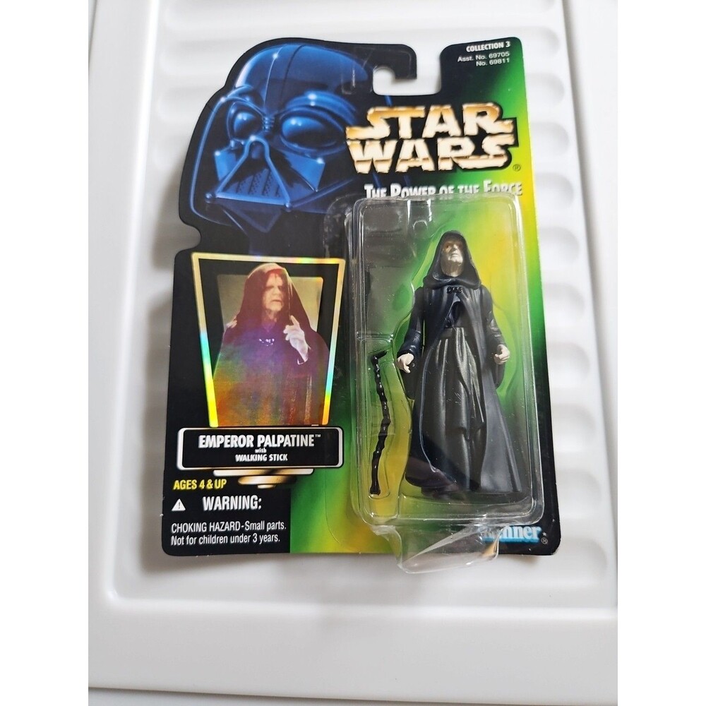 1996 Kenner Star Wars Power of the Force Emperor Palpatine Green Holo Card MOC